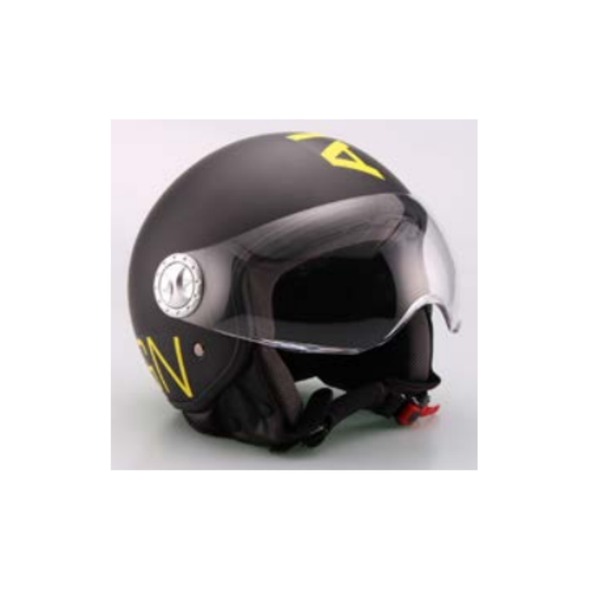 CASCO MOTO SCOOTER AL DESIGN NERO SCRITTA GIALLA